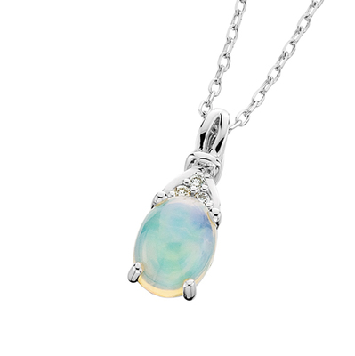 photo number one of 10 karat white gold 18'' chain wit opal and diamond pendant item 001-230-01347