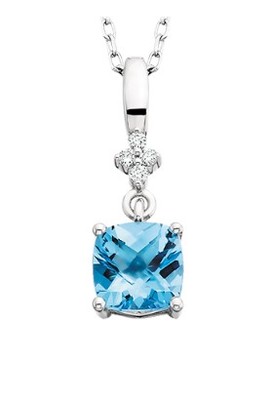 photo number one of 18'' chain with 10 karat white gold checkerboard cut blue topaz and diamond accented pendant item 001-230-01348