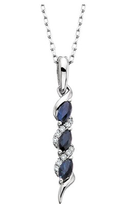 photo number one of 18'' chain with 10 karat white gold sapphire and diamond pendant item 001-230-01349