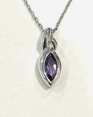 photo number one of Sterling silver amethyst pendant on a 18'' chain item 001-230-01354