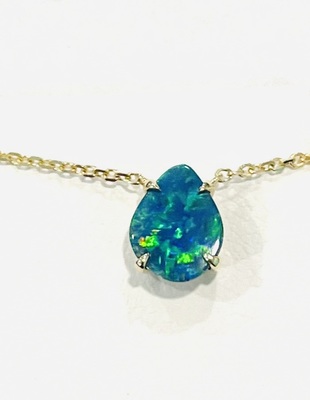 photo number one of 14 karat yellow gold Australian opal doublet pendant on 18'' chain item 001-230-01360