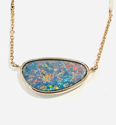 photo number one of 14 karat rose gold opal doublet pendant on 18'' chain item 001-230-01361