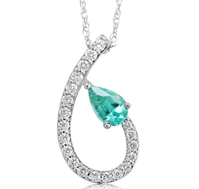 photo number one of 14 karat white gold .20 carat emerald and diamond accented pendant on 18'' chain item 001-230-01367