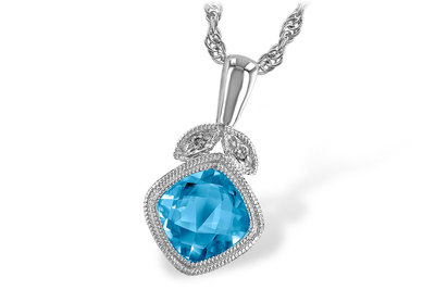 photo number one of 14  karat white gold blue topaz and diamond accented pendant on a 18'' chain item 001-230-01370