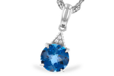 photo number one of 14 karat white gold 18'' chain with 1.60 carat london blue topaz and diamond accented pendant item 001-230-01383