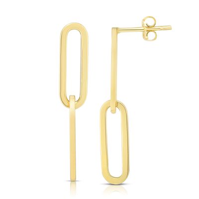 photo number one of 14 karat yellow gold paperclip drop earrings item 001-315-00674
