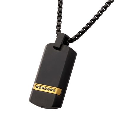 photo number one of 24'' black IP chain with black sapphire accented dog tag pendant item 001-325-00149