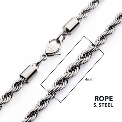 photo number one of 20'' Stainless Steel 4mm Rope Chain Necklace item 001-325-00189