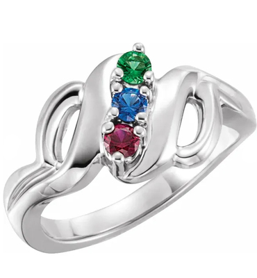 photo number one of Sterling mothers ring with 3 imitation colored stones item 001-410-00524