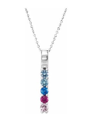 photo number one of Sterling silver bar pendant with 5 imitation colored stones on sterling silver 18
