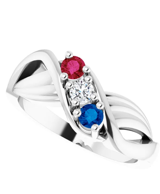 photo number one of Sterling silver mothers ring with 3 imitation colored stones item 001-410-00707