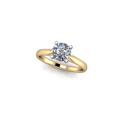 photo number one of 14 karat two tone solitaire engagement ring with 1/2 carat round diamond with I1 clarity and G/H color item 001-421-00033