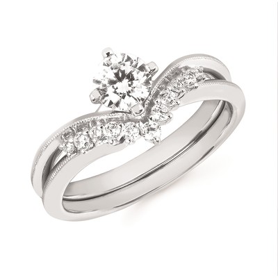 photo number one of 14 karat white gold two ring wedding set with .15 carat accent diamonds and a 0.48 carat round natural diamond center stone item 001-423-00038