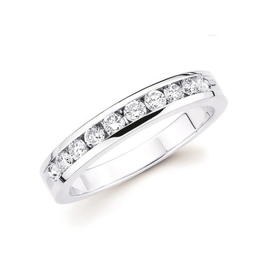 photo number one of 14 karat white gold channel set 1/4 carat total diamond weight anniversary ring with 10 round diamonds I1 clarity G/I color item 001-425-00097