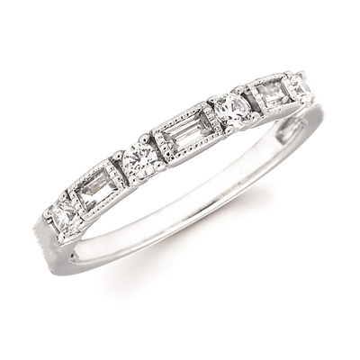photo number one of 14 karat white gold round and baguette diamond ring item 001-425-00132