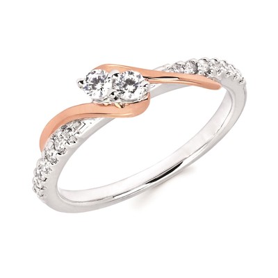 photo number one of 14 karat white and rose gold two-stone diamond ring, 1/4 carat total diamond weight item 001-425-00154