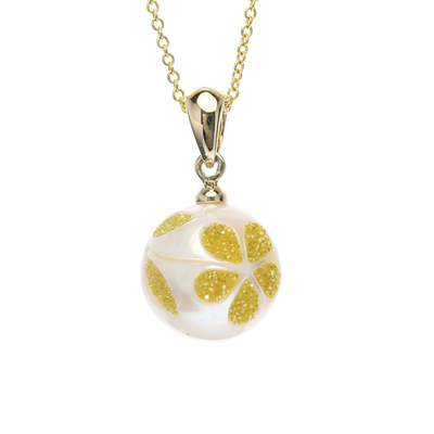 photo number one of 14karat yellow gold  freshwater pearl and created diamond pendant with chain item 001-610-00854