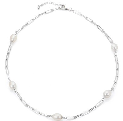 photo number one of Sterling silver 18'' plus 1.5'' extensio paperclip chain with 8-9mm freshwater pearls item 001-610-00889