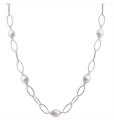 photo number one of Sterling silver 16.5'' oval freshwater pearl station necklace item 001-610-00890