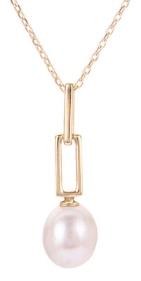 photo number one of 14 karat yellow gold 18'' chain with 7-8mm freshwater pearl paperclip pendant item 001-610-00893