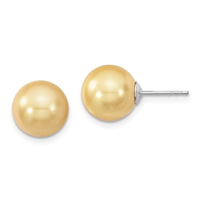 photo number one of Sterling silver dyed yelllow 8mm freshwater pearl earrings item 001-615-00589
