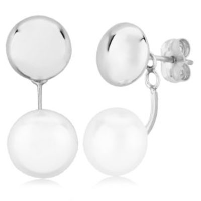 photo number one of Sterling silver flat ball earring with freshwater pearl drop item 001-615-00607