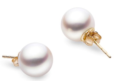 photo number one of 14 karat yellow gold 7-7.5mm freshwater pearl stud earrings item 001-615-00624
