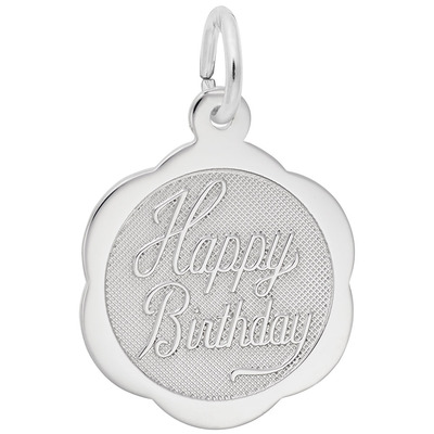 photo number one of Sterling silver Happy Birthday charm (engravable) item 001-710-02854