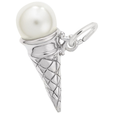 photo number one of Sterling silver vanilla pearl ice cream cone charm item 001-710-03131