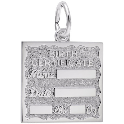 photo number one of Sterling silver Birth Certificate engravable charm item 001-710-03198