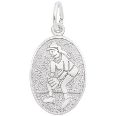 photo number one of Sterling silver oval disc softball charm item 001-710-03781