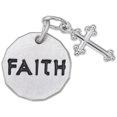 photo number one of Sterling silver Faith round disc with cross charm item 001-710-03791