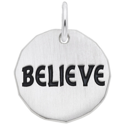 photo number one of Sterling silver Believe round charm item 001-710-03897