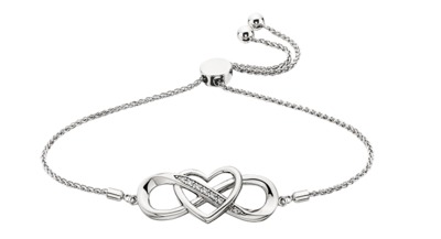photo number one of Sterling silver bolo bracelet with infinity and heart design with CZ accents item 001-725-00765