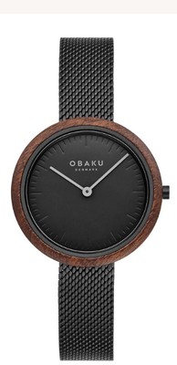 photo number one of Gents Obaku grey dial and mesh band watch wit wood bezel item 001-815-00307