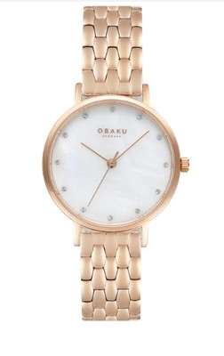 photo number one of Ladies Obaku rose tone watch with white dial item 001-820-00393