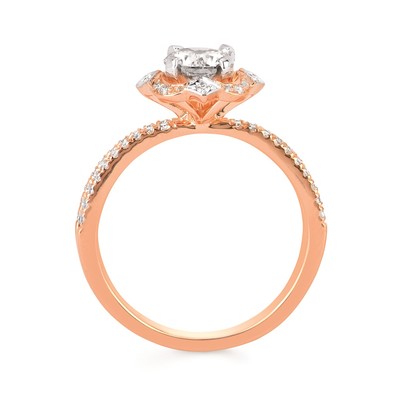 photo number two of 14 karat rose gold two ring wedding set (Center stone sold separately), .23 carat total weight of accent diamonds in the engagement ring, .11 carat total weight of diamonds in the matching band item 001-423-00005