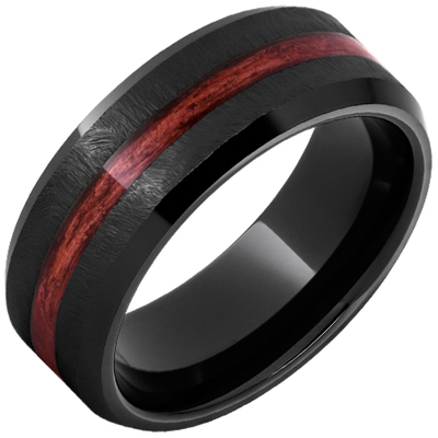 photo number one of Black Ceramic Beveled Edge Band with Cabernet Barrel Aged™ Inlay and Grain Finish item RMCA006578