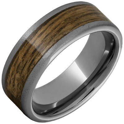 photo number one of Rugged Tungsten™ Flat Band with Bourbon Barrel Aged™ Inlay and Stone Finish item RMWA006772