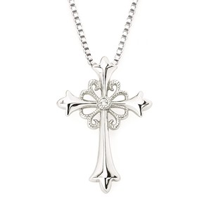photo of Sterling Silver cross pendant with chain and diamond accent item 001-109-00316