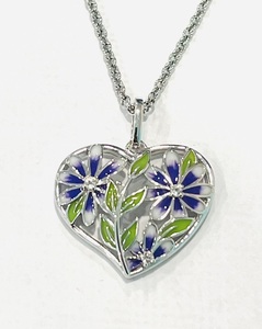 photo of Sterling silver white topaz and enamel heart pendant on 18'' adjustable chain item 001-109-00322