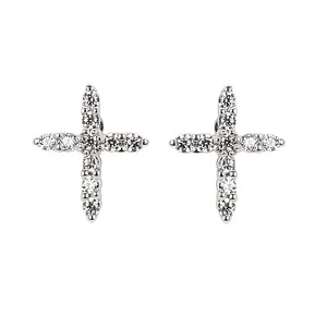 photo of 14 karat white gold diamond cross earrings item 001-115-00735