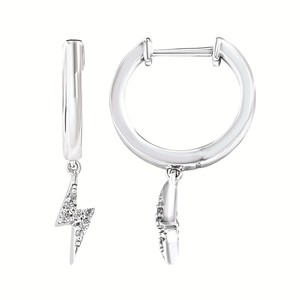 photo of Sterling silver lightning bolt dangle hoop earrings with diamond accents item 001-115-00736