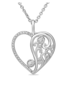 photo of Sterling silver heart pendant with diamond accents (1/6 total weight) on an 18'' chain item 001-130-00742