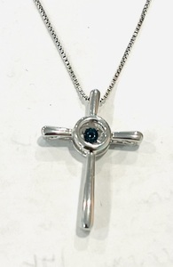 photo of Sterling silver shimmering blue diamond cross pendant on 18