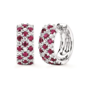 photo of 14 karat white gold ruby and diamond huggie hoop earrings item 001-215-00973