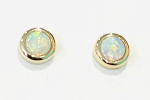 photo of 14 karat yellow gold Australian Opal bezel earrings item 001-215-01019