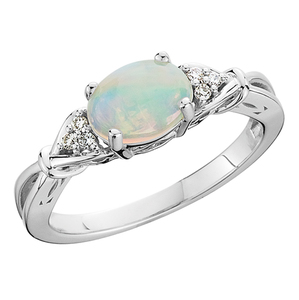 photo of 10 karat white gold opal and diamond accented ring item 001-220-00753
