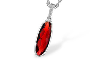 photo of 14 karat white gold garnet and diamond accented pendant on a 18'' chain item 001-230-01372