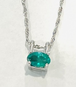 photo of 10 karat white gold oval emerald 6x4 pendant on 18'' singapore chain item 001-230-01379